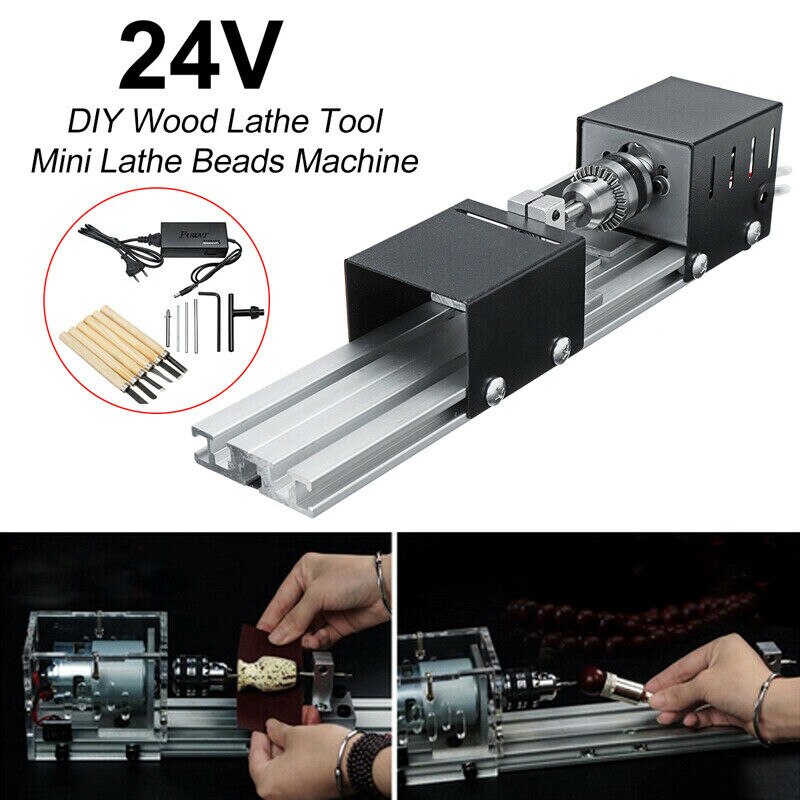 200W Mini Draaibank Kralen Machine Houtwerk Diy Draaibank Polijsten Boor Set Met Adapter Carving Cutter Hout Draaibank En 6 carving Blade