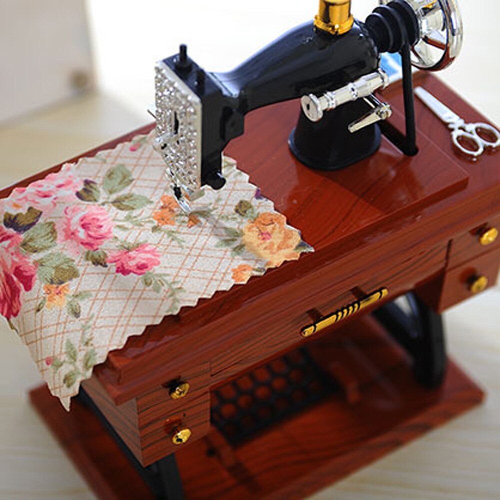 Wooden Musical Box Sewing Machine Style Musical Boxes Decorative Music Box Children'S Girl Birthday Table Decor