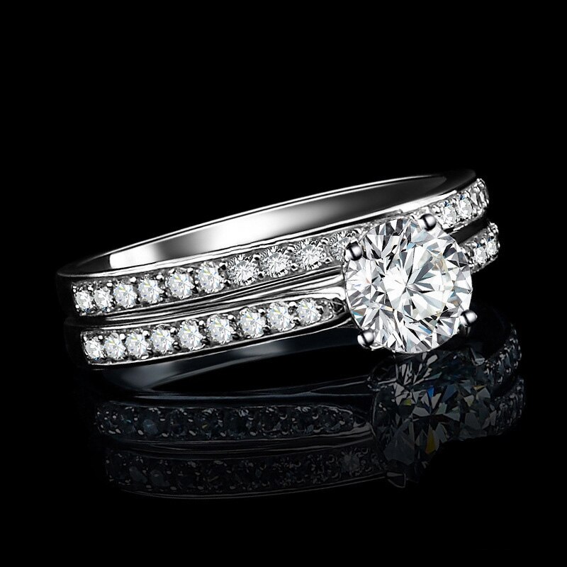 Simple white gold Luxury 2 Piece Bijoux Wedding Lovers Rings Set Cubic Zirconia Jewelry for Women Party As