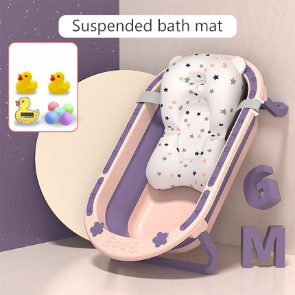 Antiderrapante dobrável portátil plástico pequeno da banheira do banho da criança da banheira do bebê antiderrapante com almofada do bebê por 0-5 anos: purple4