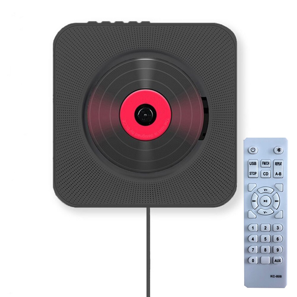 CD Player Wall-Mounted Bluetooth Portable Home Audio Boombox with Remote Control FM Radio Built-in HiFi Speakers USB MP3: Black