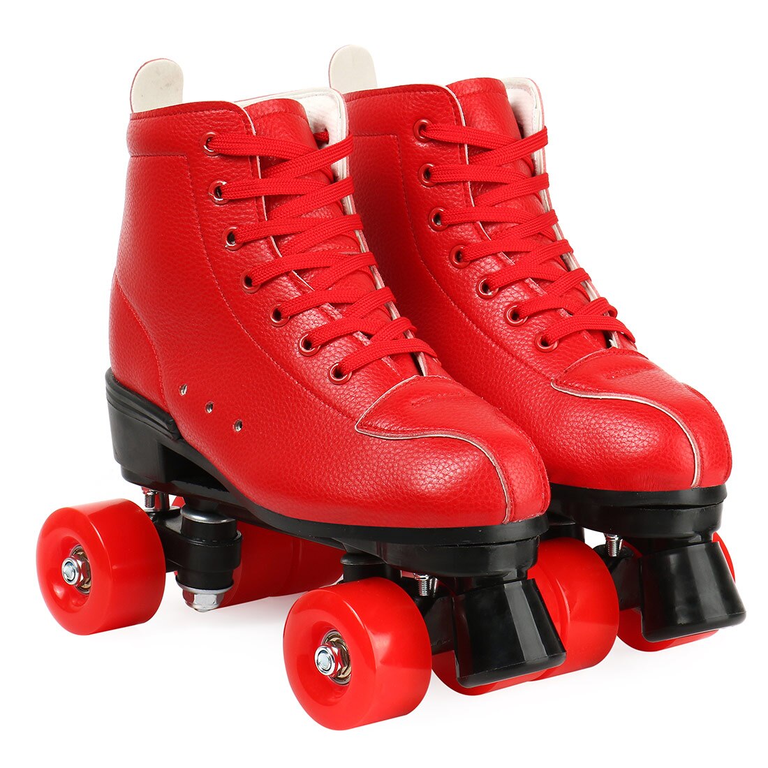 Artificial Leather Roller Skates Red Double Line Skates Women Men Two Line Skate Shoes Patines With PU Flash 4 Wheels Patins