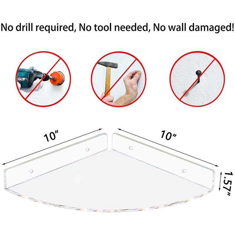 Acrylic Corner Shower Caddy, 2 Pack Adhesive Shower Corner Shelves for Wall Mounted No Drilling