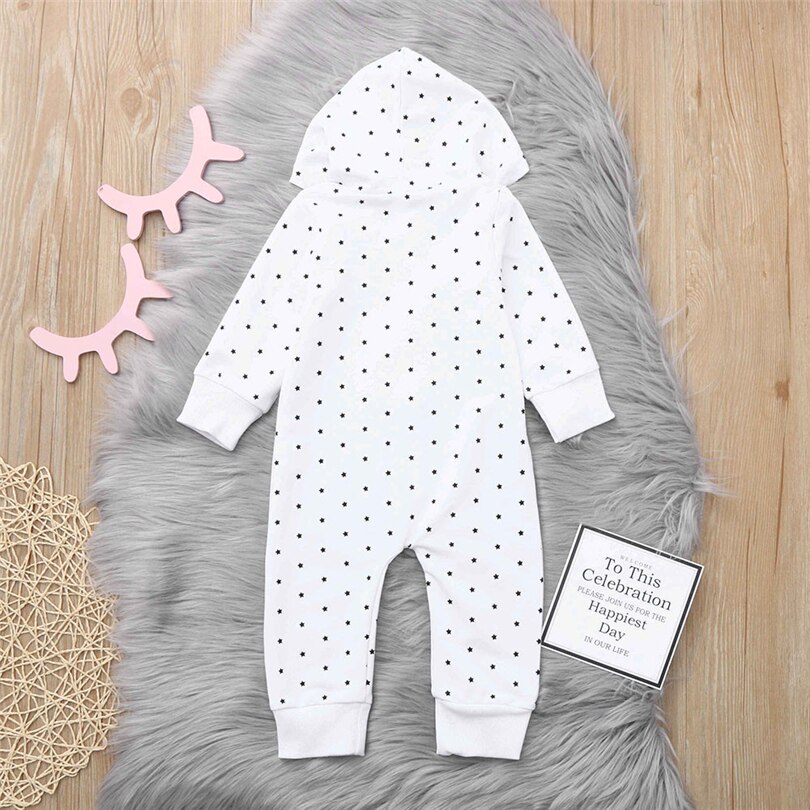 Pasgeborenen Hooded Footies Baby Jongens Meisjes Brief Ster Print Herfst Winter Warm Lange Mouwen Jumpsuit Schattige Baby Kleding 0-24M A20