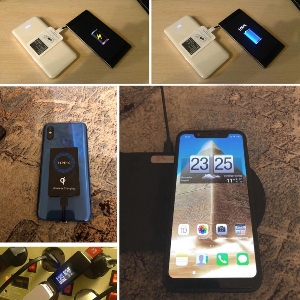 Lekki bezprzewodowy odbiornik ładowania Qi do Samsung Huawei Xiaomi uniwersalny Adapter Micro USB typu C szybka bezprzewodowa ładowarka