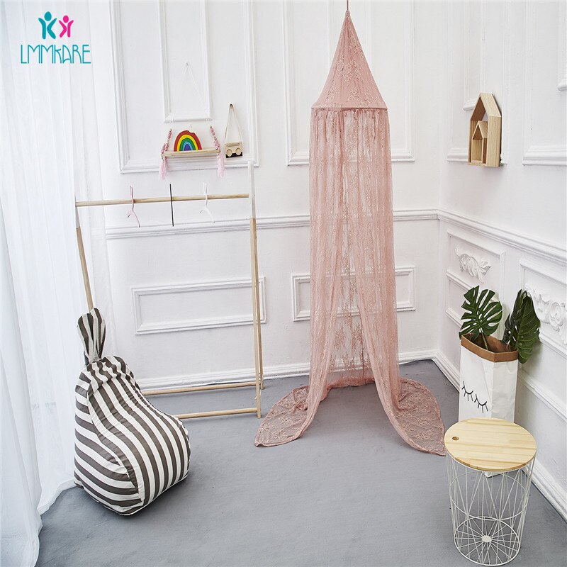 Zomer baby wieg netten roze kant effen klamboes kinderbed chiffon koepel fantasie licht garen gordijn spel huis tent