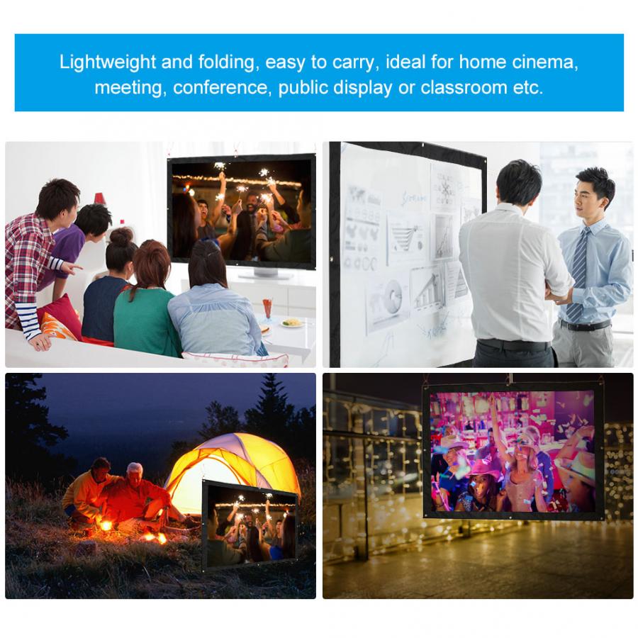 60/72/100/120/150 Inch 16:9 Indoor Outdoor Projection Screen Curtain Projector Matte White Lightweight and folding Screen