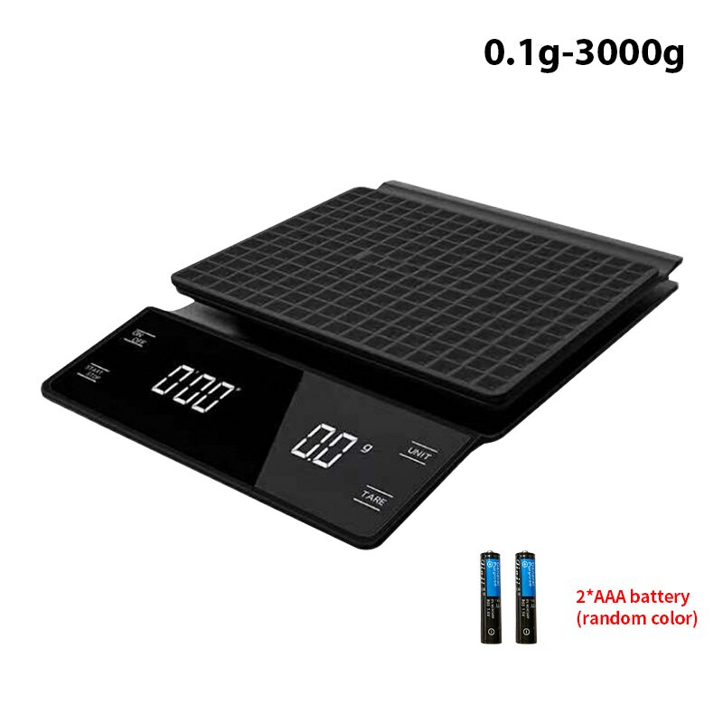 Smart Coffee Scale with Auto Timer Digital Gram Weighing Electronic Weight Food Mini Kitchen Scale Balance Precision LCD Display: Black C 0.1g-3000g