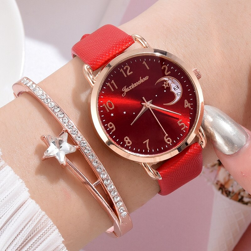 Dameshorloge met leren band, luxe lichtgevende wijzerplaat, sterrenwijzerplaat, dresswatches, zegarek damski reloj mujer