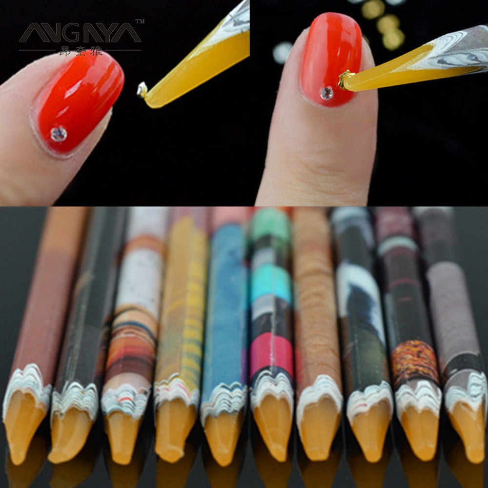 Angnya 10 Stks/partij Krijt Wax Pen Puntjes Potlood Zelfklevende Puntjes Tool Installeren Kleine Decoraties Nail Art Pen Nail art Gereedschap