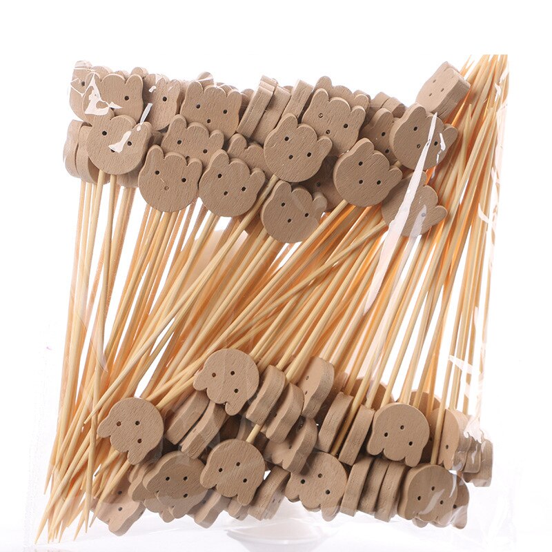 100PCS Bamboo Decorative Toothpicks 12cm Cocktail Picks Disposable Fruit Sticks Buffet Birthday Wedding Party Food Decoration: Bear