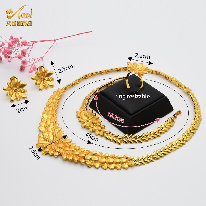 ANIID Jewelery Set Dubai Necklace For Womans Gold Jewelry Wedding Rings Indian Bridal Earrings Bracelet 24k Plated Polynesian