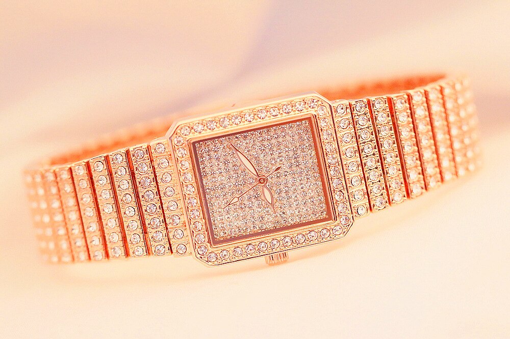 Verkoop horloge vol diamanten kristallen dameshorloge dameshorloges topmerken dames armbandhorloges goud zilver horloge: Roségoud