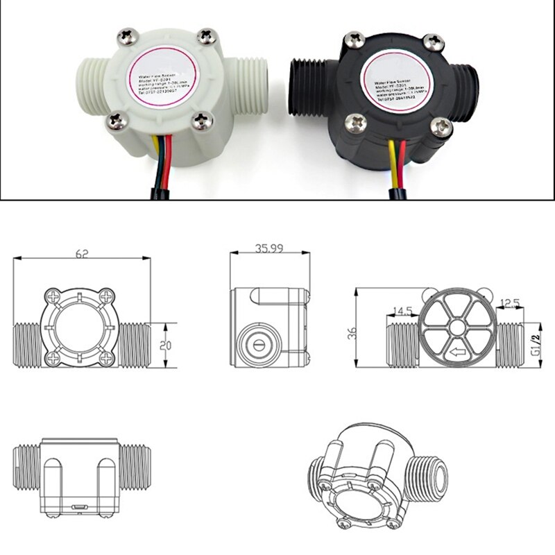 DC5-18V Water Flow Sensor Flowmeter Hall Flow Sensor Water Control Liquid Flow 1-30L/Min 2.0Mpa Sensor Switch