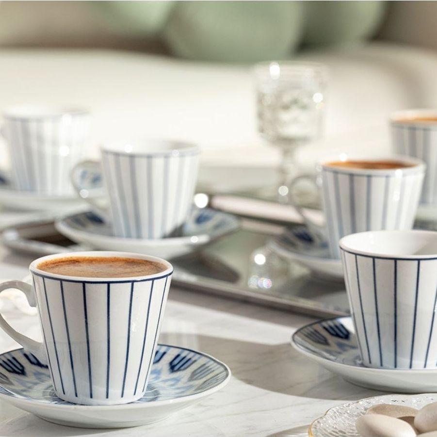 Porcelain Coffee Cup Sets, 6 Person Espresso Turkish Coffee Stylish Cups and Saucers Ceramic Mugs European Luxury