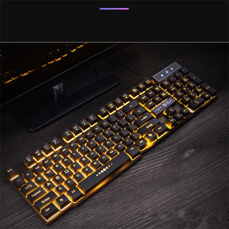 Colorful Gaming Mechanical Feel Keyboard USB Wired Ergonomic RGB Backlight Office Business Keyboard For Laptop Desktop PC: Black-Orange