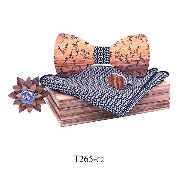 hombres pajarita de madera set pañuelo gemelos madera pajarita boda broche corbata madera corbata Gravata set boda: T265-C2