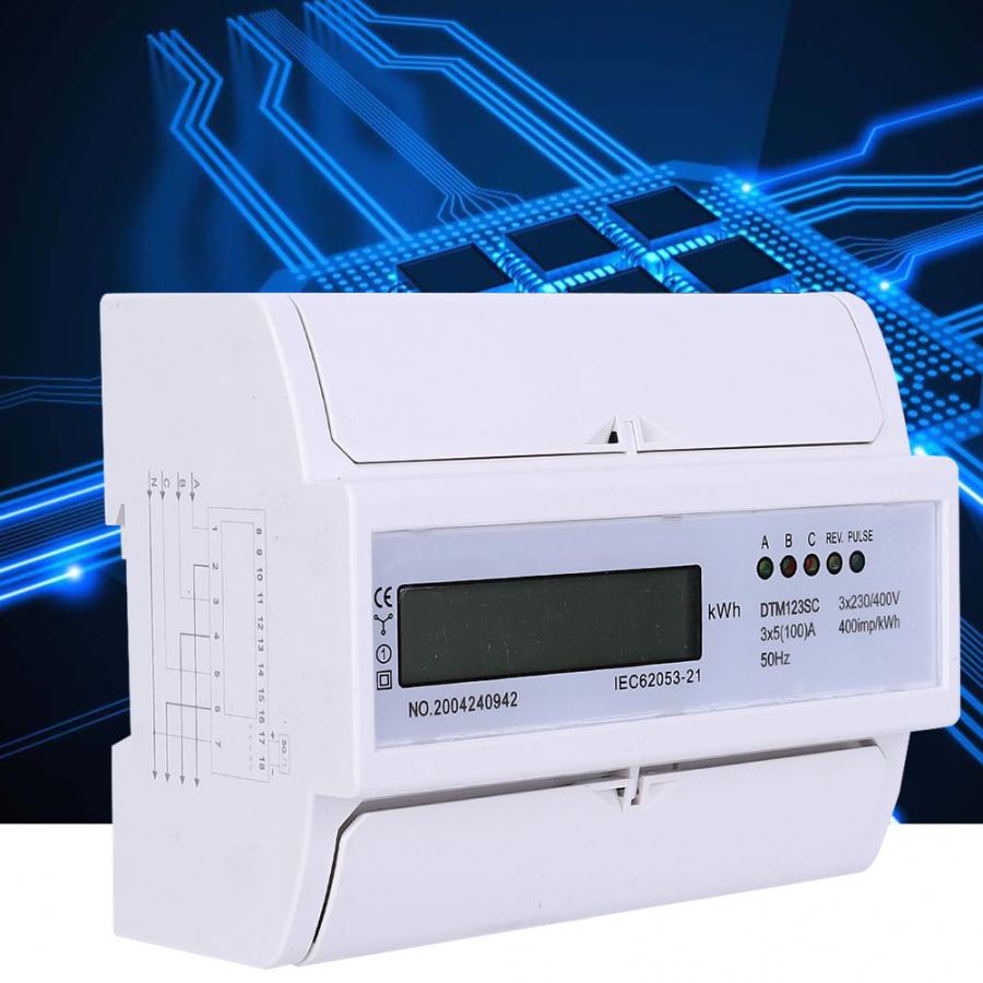 Medidor de vatios 230/400V 5-100A, medidor de energía eléctrica Digital, medidor de 3 fases KWh con medidor de agua Digital LCD