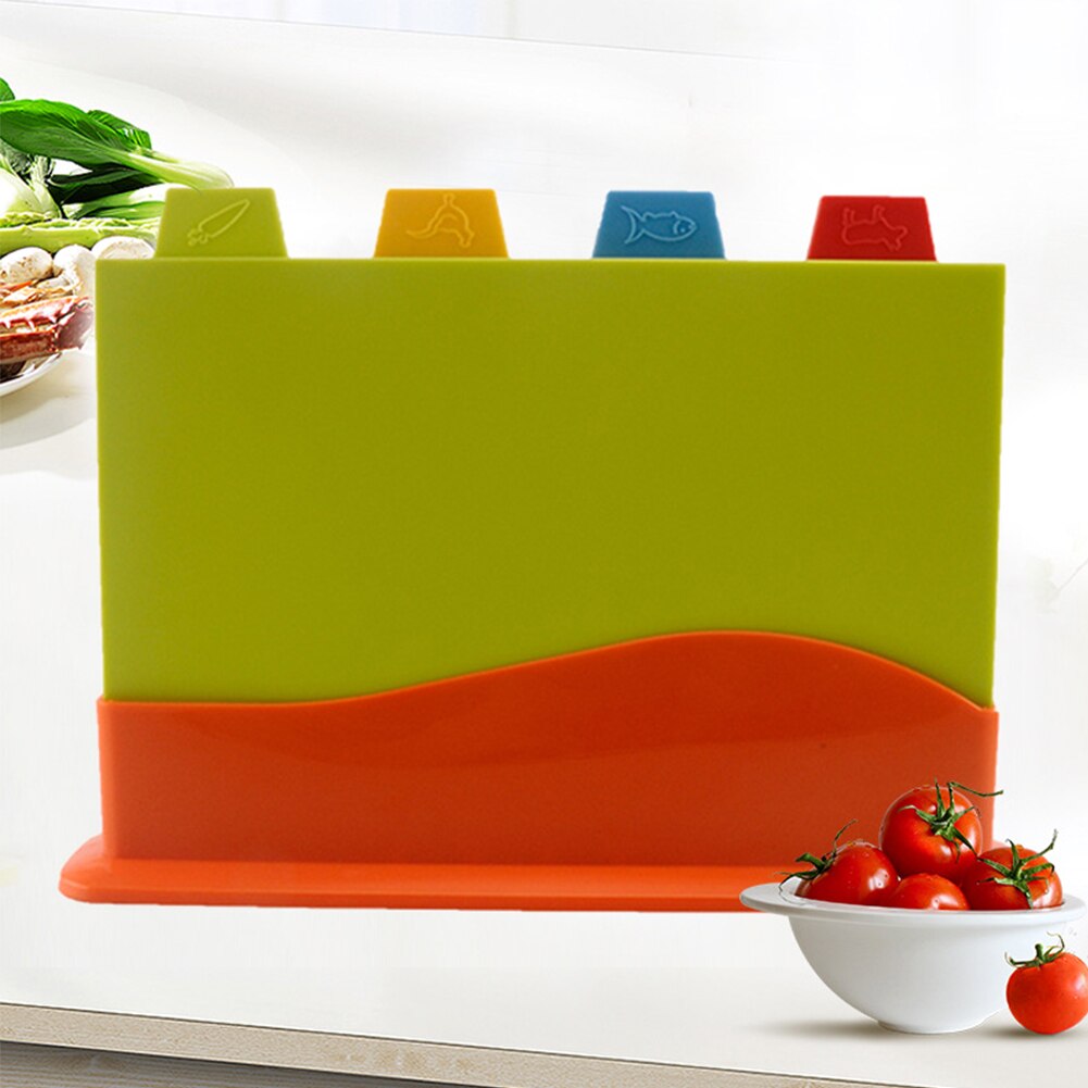 4Pcs Cutting Chopping Board Set Fruit Non Slip Separately With Stand Supplies Food Preparation Colour Coded Block Kitchen Meat