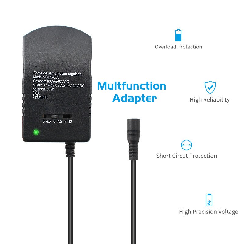 Transformateur réglable 3V 5V 6V 7V 9V 12V AC, convertisseur d&#39;alimentation réglable 220V à 12V 3a 30W mâle femelle 7 prise de connexion