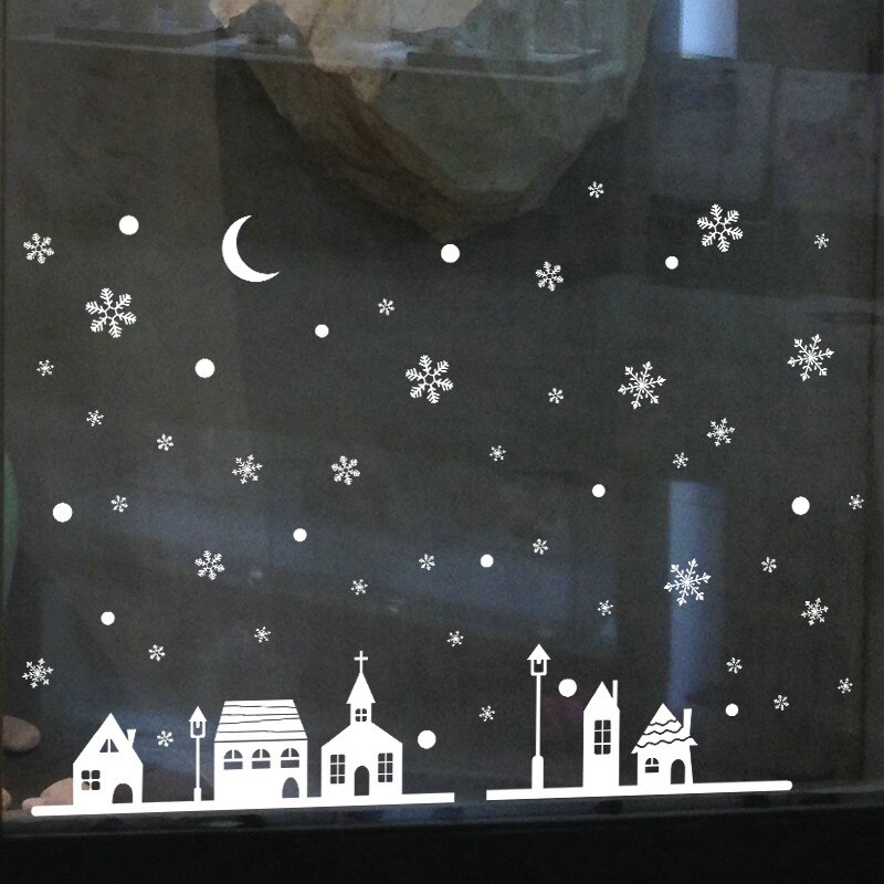 Sticker Christmas Shop Window Decoration Wall Stickers Kids Room DIY Snow Christmas Snowflakes Town Wallpaper Decoration #45