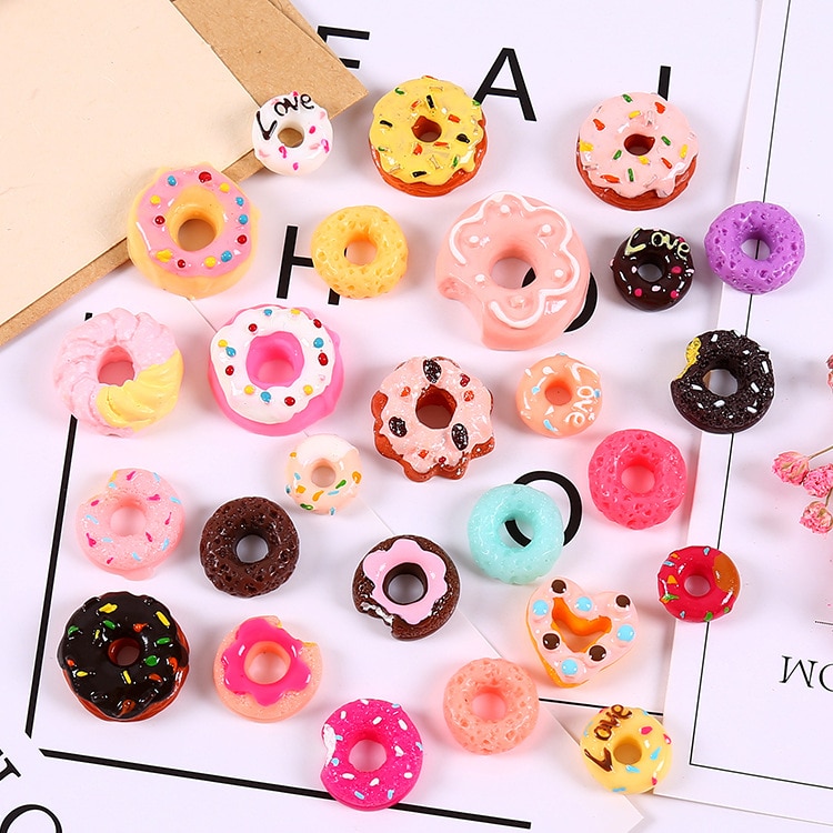 10PCS Slime Charms With Donut Candy Sugar Chocolate Cake Resin Flatback of Slime Beads for Ornament Phone Case Decoration