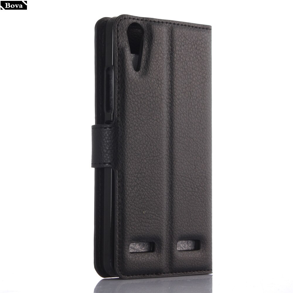 PU Leather Wallet Phone Case - for Lenovo A6010 - Card Holder & Kickstand - Protective Flip Cover: Black JFC