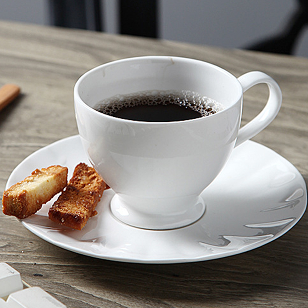 Juego de tazas de café de porcelana blanca con platillo, taza de café y té de cerámica, taza de café y platillo