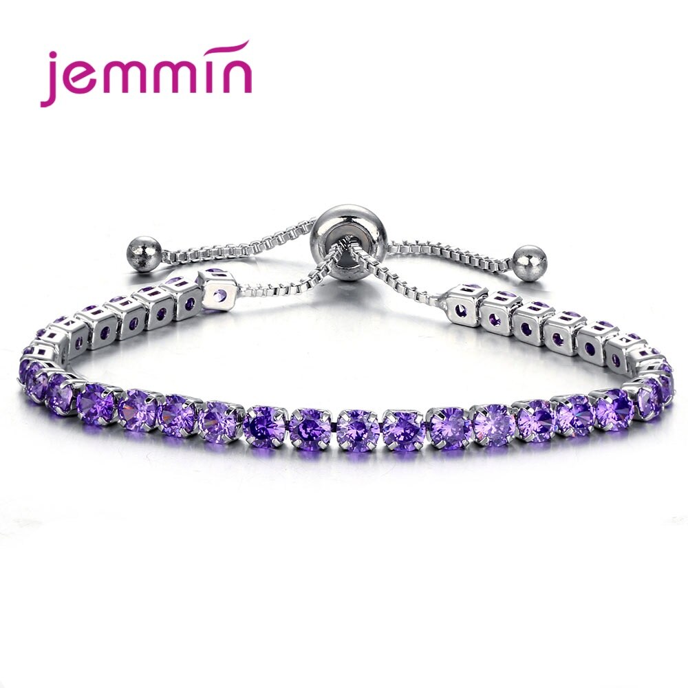 Heißer Silber Armband Zirkon Frauen Glanz Kristall Braut Armreif Delicate Hochzeit Einfache Schmuck Freies: Purple / Gold