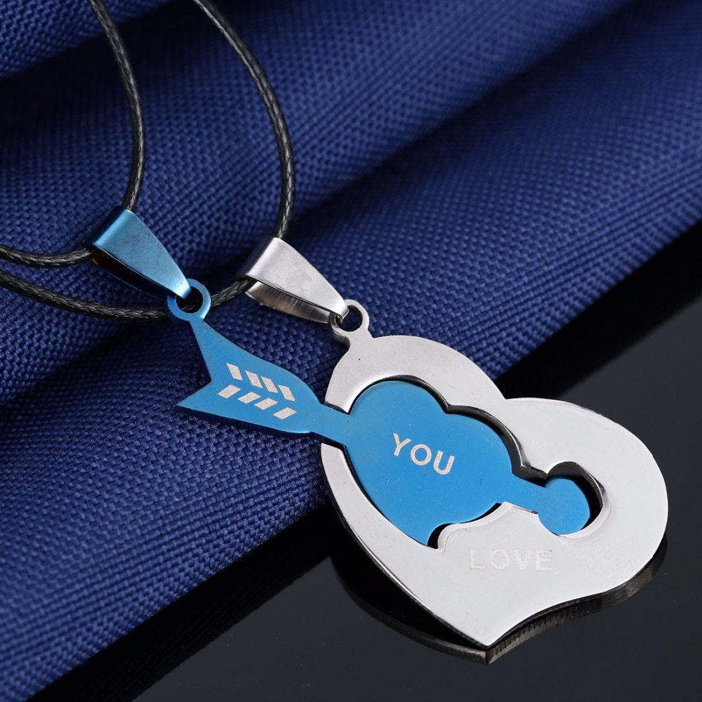 Couples Pendant Necklaces For Women Men Leather Rope Stainless Steel Puzzle Black Arrow Heart Necklace Charms Jewellery