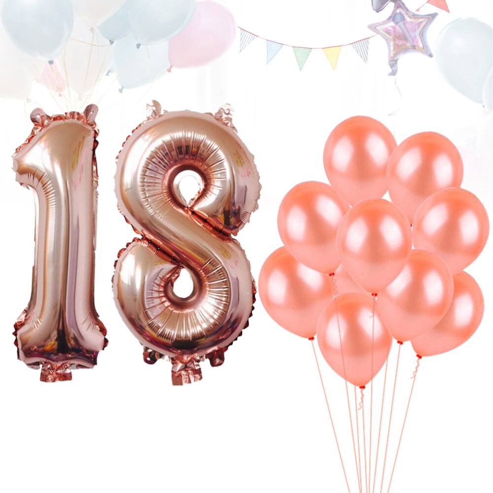 Party Ballonnen Set 32Inch Nummer 18 Aluminium Folie Metallic Mylar Ballon 12Inch Latex Ballonnen Decoratie: As Shown