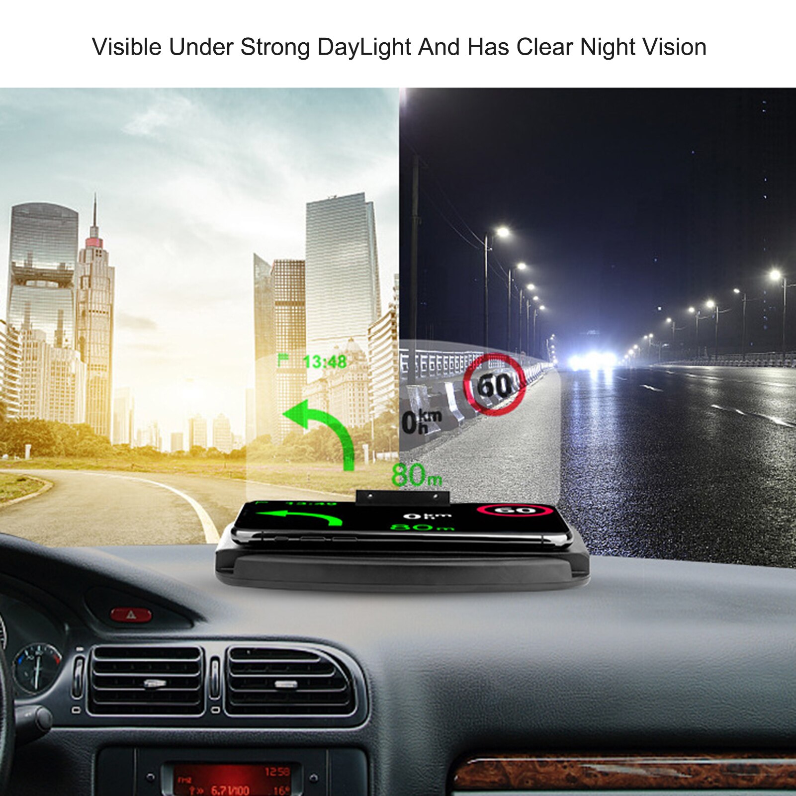 Wireless Charger HUD Head Up Display Mobile Phone Holder GPS Navigation Car Speed Projector Car Phone Stand HUD