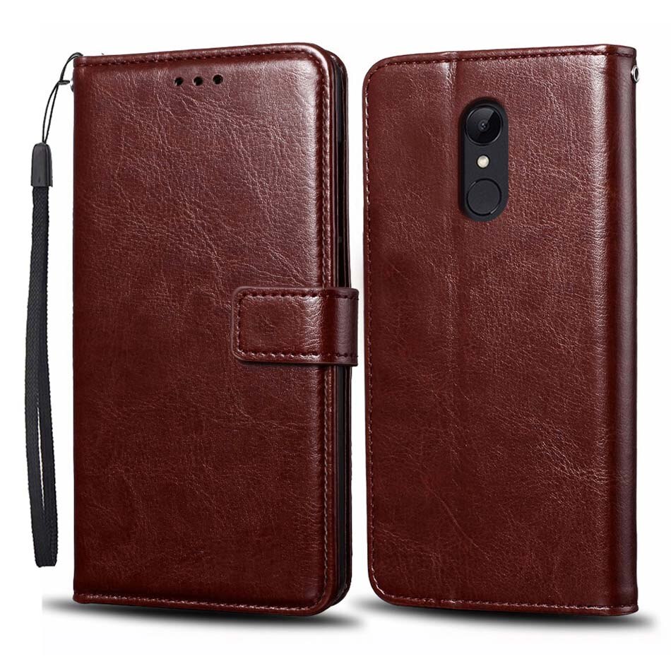 Funda de cuero con tapa para Xiaomi Redmi 5 xiomi redmi 5 Plus, Funda de silicona magnética tipo billetera para Xiaomi Redmi 5, Funda de teléfono: Style 1 Brown / For Redmi 5