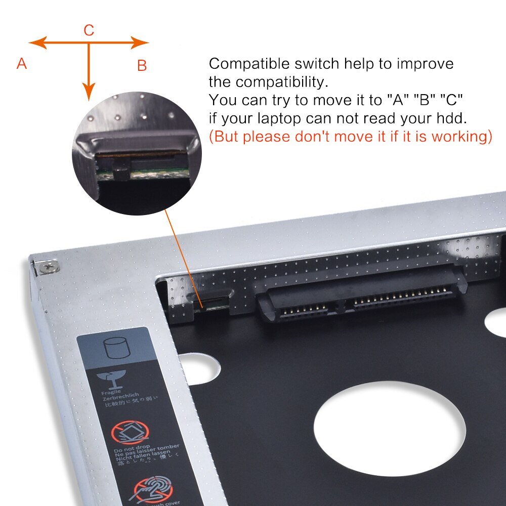 Timul-caixa de alumínio universal para 2 ° vw hdd, caixa para disco rígido de 9.5mm, 12.7mm, sata 3.0, optibay para laptop