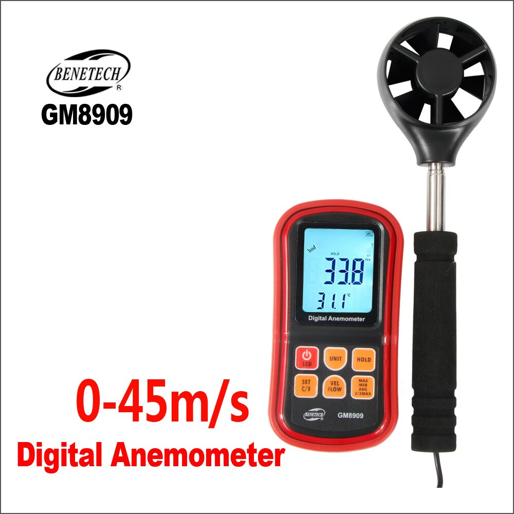 Benetech Anemometer Wind Meter Digitale Wind Speed Meter Anemometer Anemograaf 45 M/s GM8909 Wire Anemometer Sensor