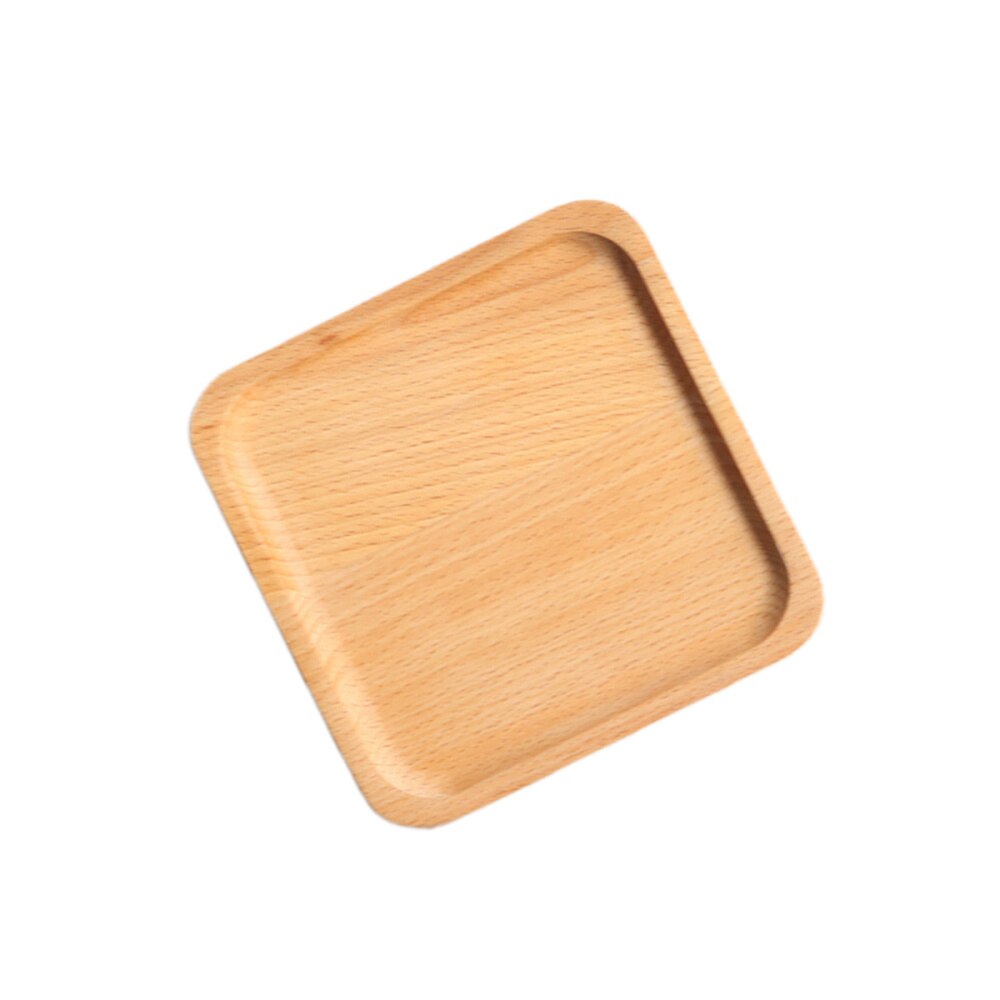 Natural Beech Tray Wooden Kids Food Serving Plate Fruit Bread Tray Dishes Snack Plate - 15x15x1.2cm (Square)