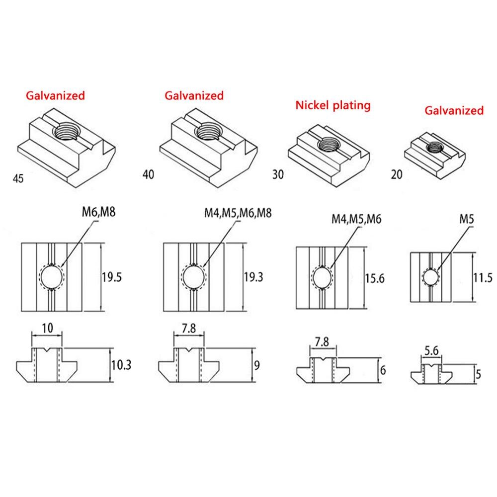 T Schiebe murmeln Block Platz Muttern Zink Beschichtete Platte Aluminium Für EU Standard 4040 Aluminium Profil Slot für Kossel DIY CNC