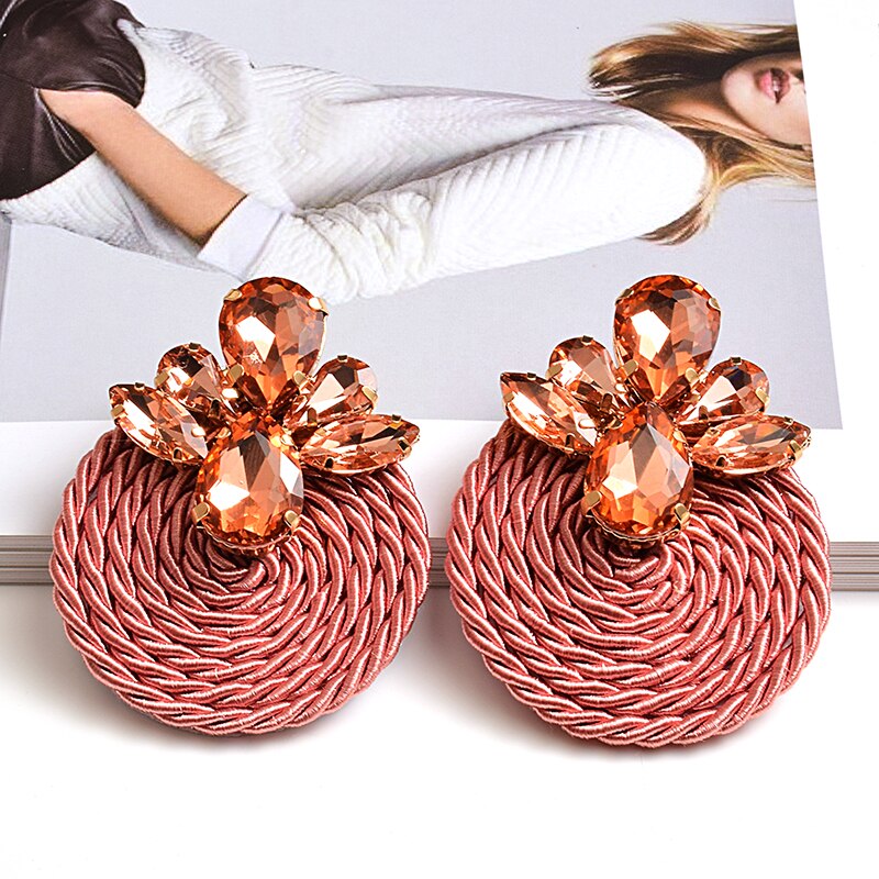 Kleurrijke Kristallen Oorbellen Strass Handgemaakte Ronde Earring Sieraden Accessoires Voor Vrouwen: Pink