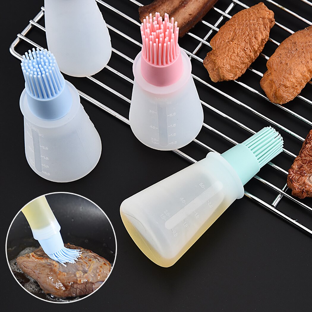Oil Bottle Brush With Lid Silicone Basting Brush Oil Dispenser Brush Grill Baking Cooking Tool Barbecue Brush Kitchen Gadgets