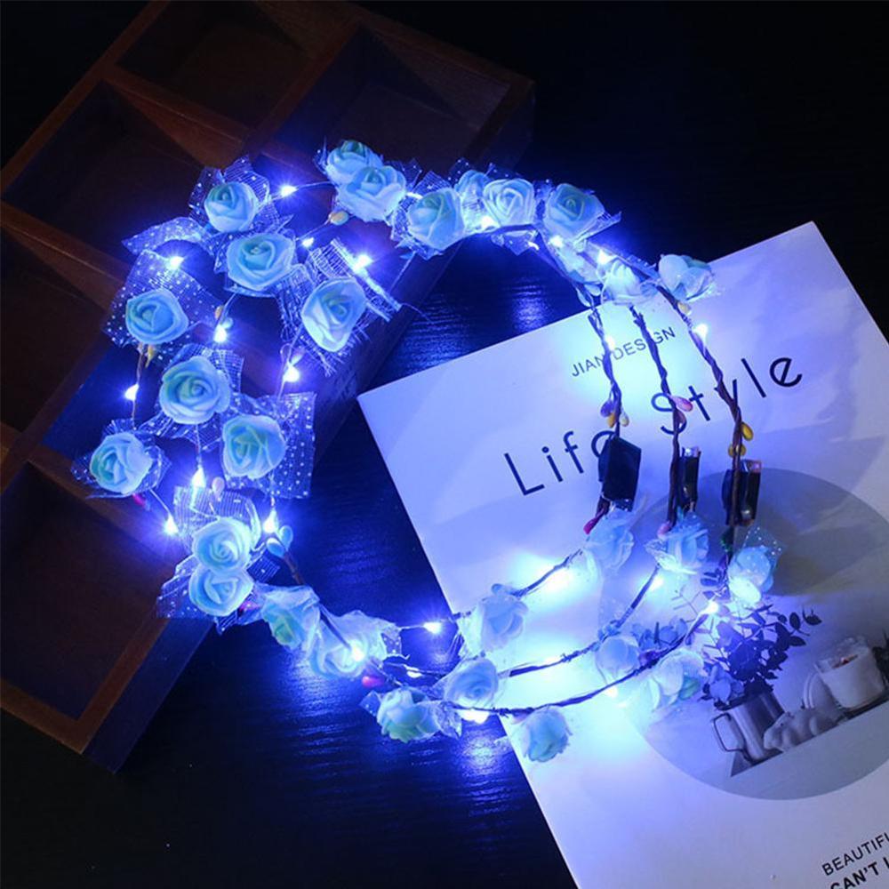 Women Girls LED Light Up Flower Headband Flashing Glowing Crown Masquerade Party Hair Wreath Hair Band Luminous Garlands