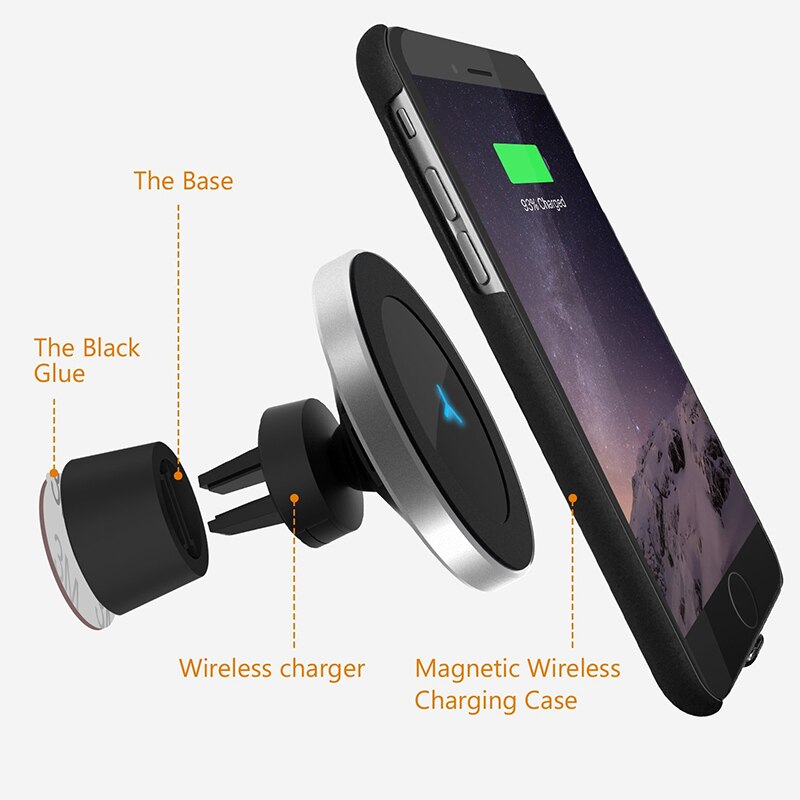 Cinkeypro Qi Autolader Magnetische Houder Voor Voor Iphone 8 10 Samsung S6 S7 S8 Air Vent Mount stand 5V/1A Opladen – Grandado