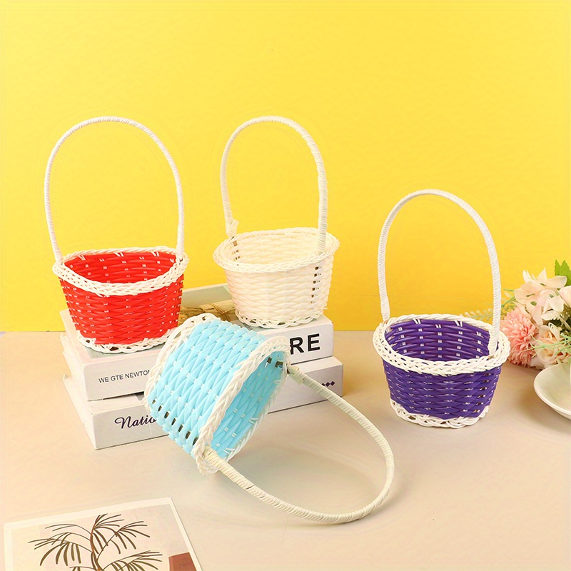 Plastic Rattan Woven Blue Easter Egg Basket Round Storage Basket Home Basket