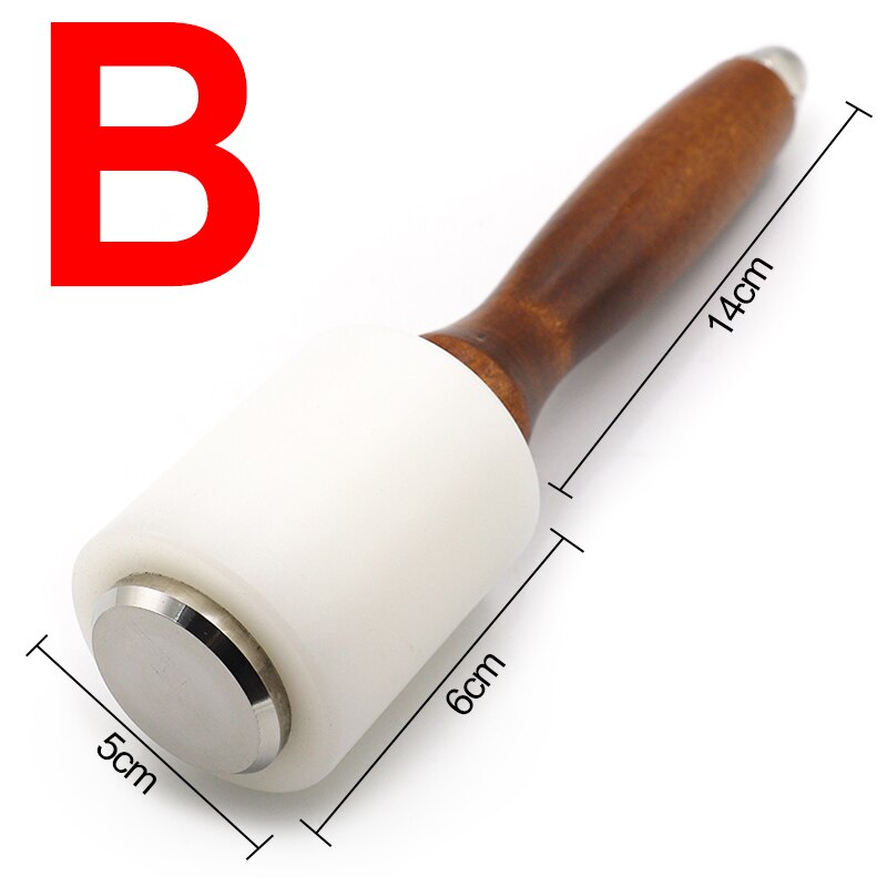 QJH-martillo para tallar cuero, martillos de nailon, mazo, mango de madera para artesanía de cuero, punzón, impresión, herramienta de percusión DIY: Amarillo claro