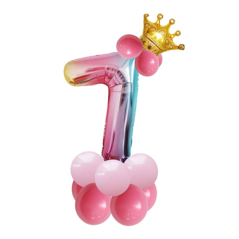 17 Stks/set 32 Inch Regenboog Nummer Folie Ballonnen Crown Digitale Helium Ballon Bruiloft Decoratie Verjaardag Feestartikelen