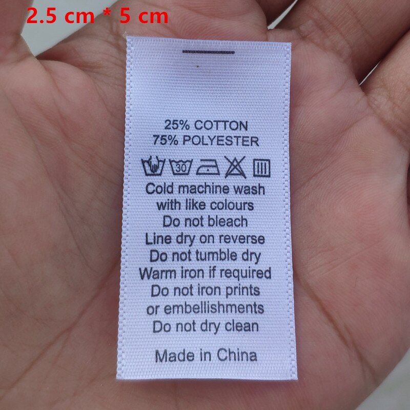 100PCS In stock Satin ribbon washing tag White care label Cotton/Polyester/Elastane writings