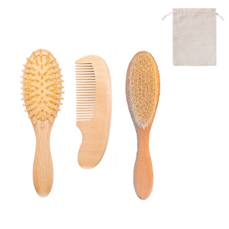 Baby Houten Kam Natuurlijke Houten Pasgeboren Natuurlijke Wol Haar Kam Baby Head Massager Draagbare Kinderen Baden Kam: 1 set