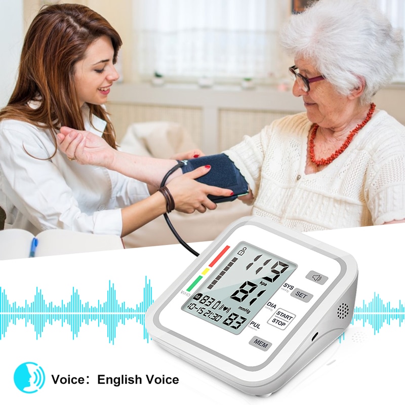 Bloeddrukmeter Bovenarm Thuis Bp Bloeddrukmeters Engels Voice Automatische Elektrische Pr Tonometer Lcd Bloeddrukmeter