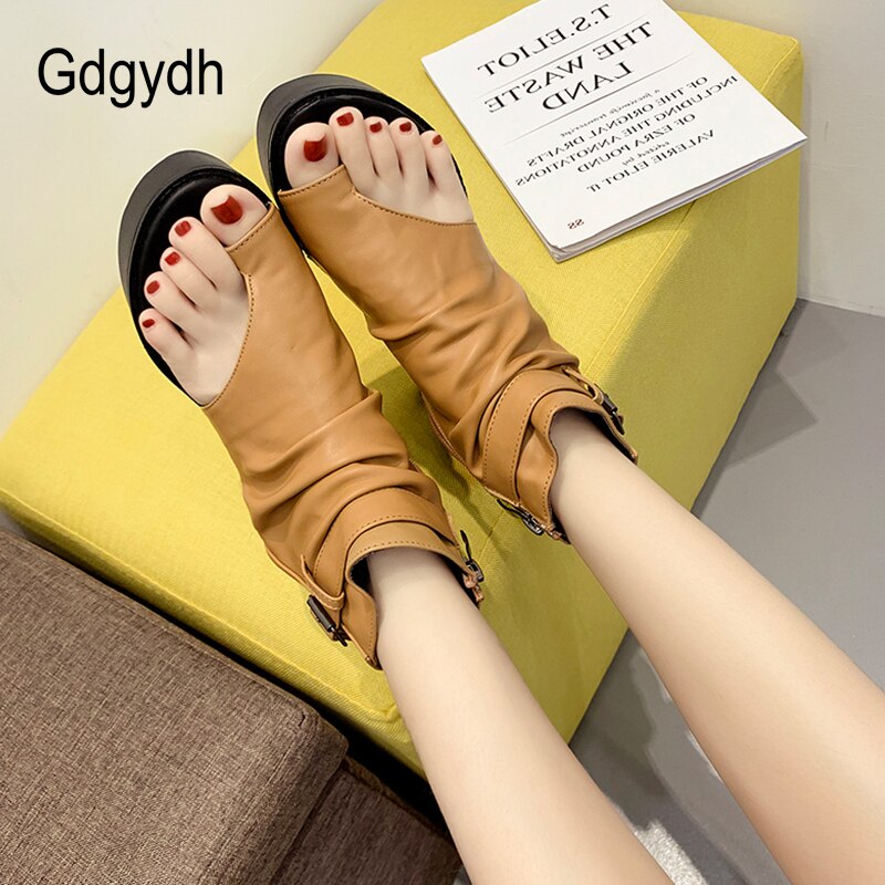 Gdgydh Neue Sommer frauen Sandalen Plattform Keil Pumps Schuhe Für Sommer gucken Zehe Sandalen Schnalle Reißverschluss