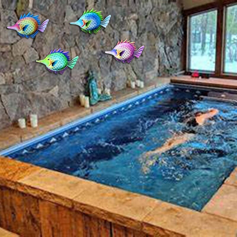 Metal Fish Wall Decor, 4Pcs Metal Fish Outdoor Wall Art Sea Life Art Metal Wall Sculpture Hanging Decor For Garden Decor