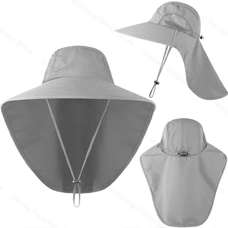 Cappello da sole estivo a tesa larga da uomo con protezione per il collo Cappello da pesca all'aperto Scialle Scialle Denim Copertura per il viso Protezione solare